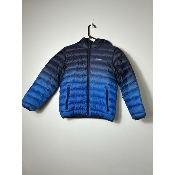 Eddie Bauer Down Fill Coat Boys 10/12 Ombré blue reversible School Winter - Picture 1 of 6